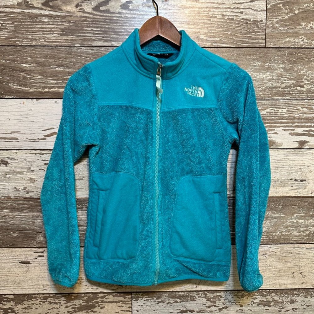 The North Face Blue Fuzzy Fleece Youth Girl Zip Up Thermal Sweatshirt